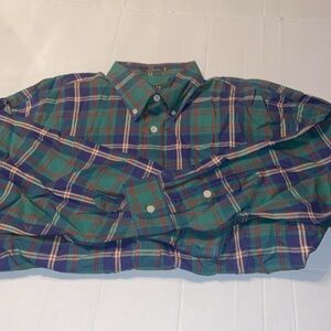 Orvis 100% cotton button down green and red plaid shirt size XXL
